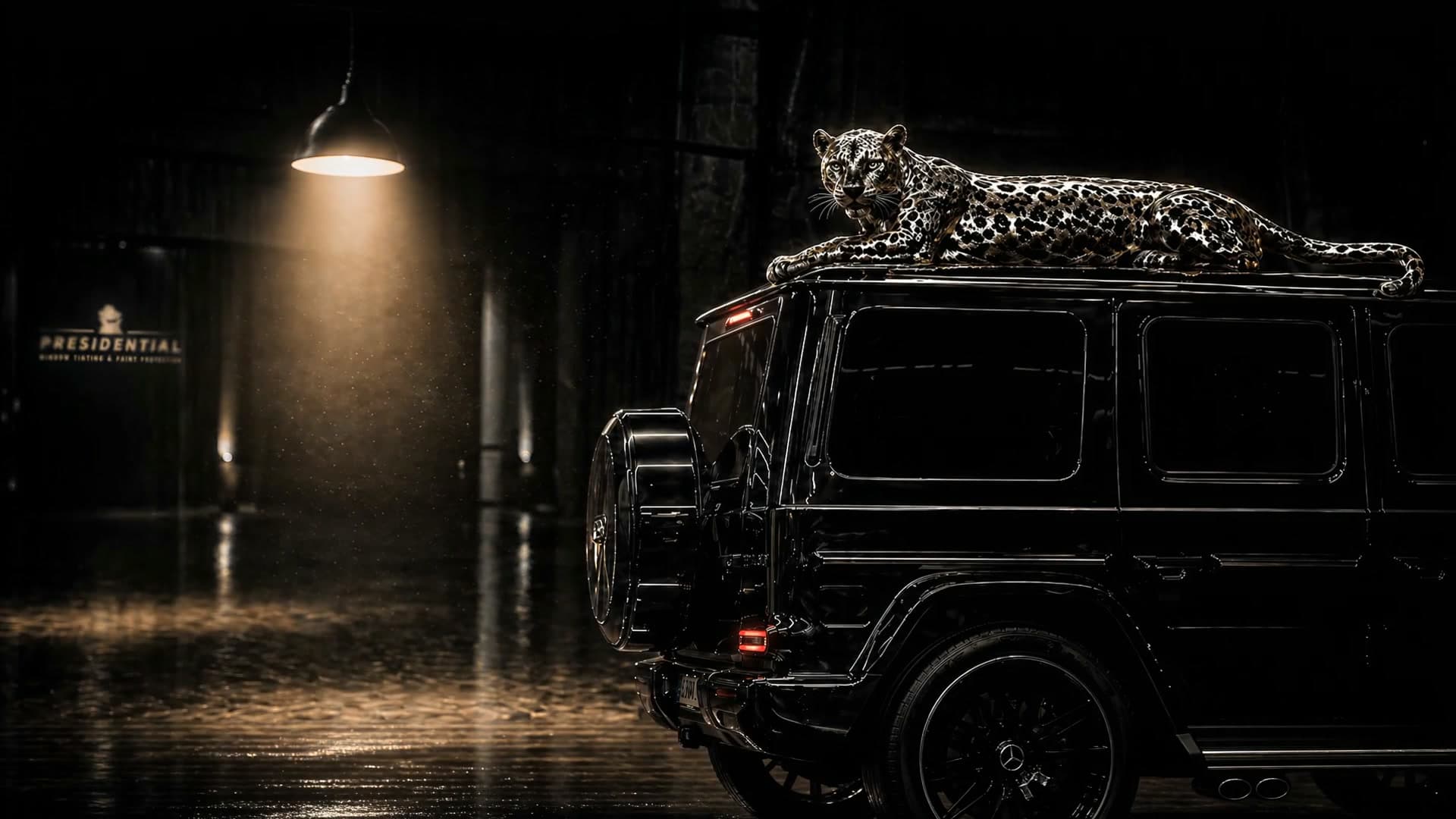 Chrome leopard under warm light